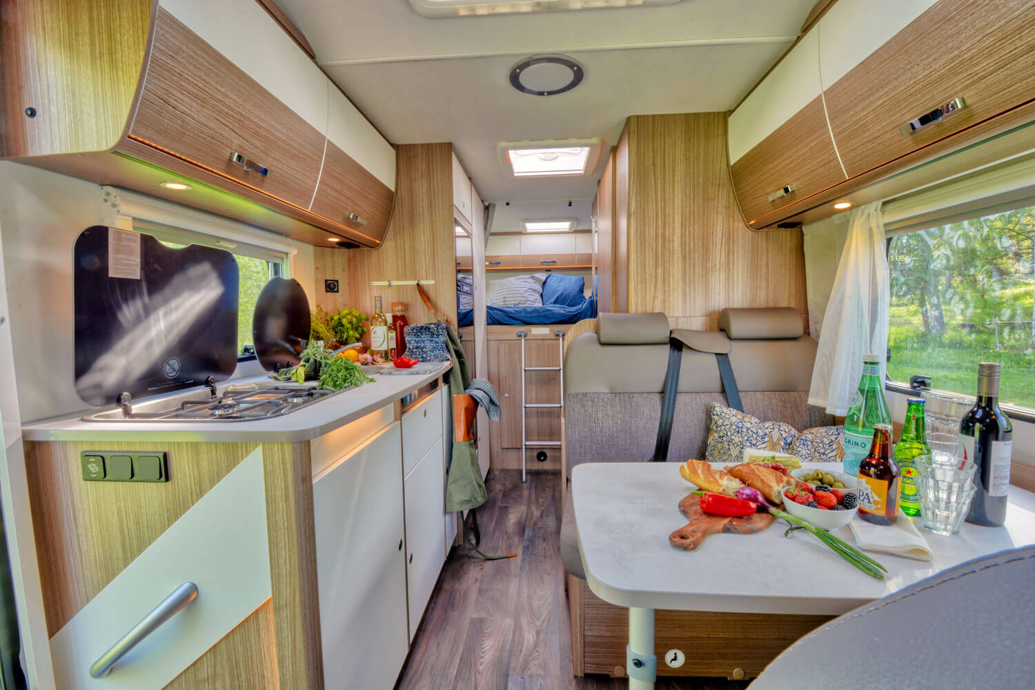 SkandiTrip family luxury motorhome entrance, living room and alcove