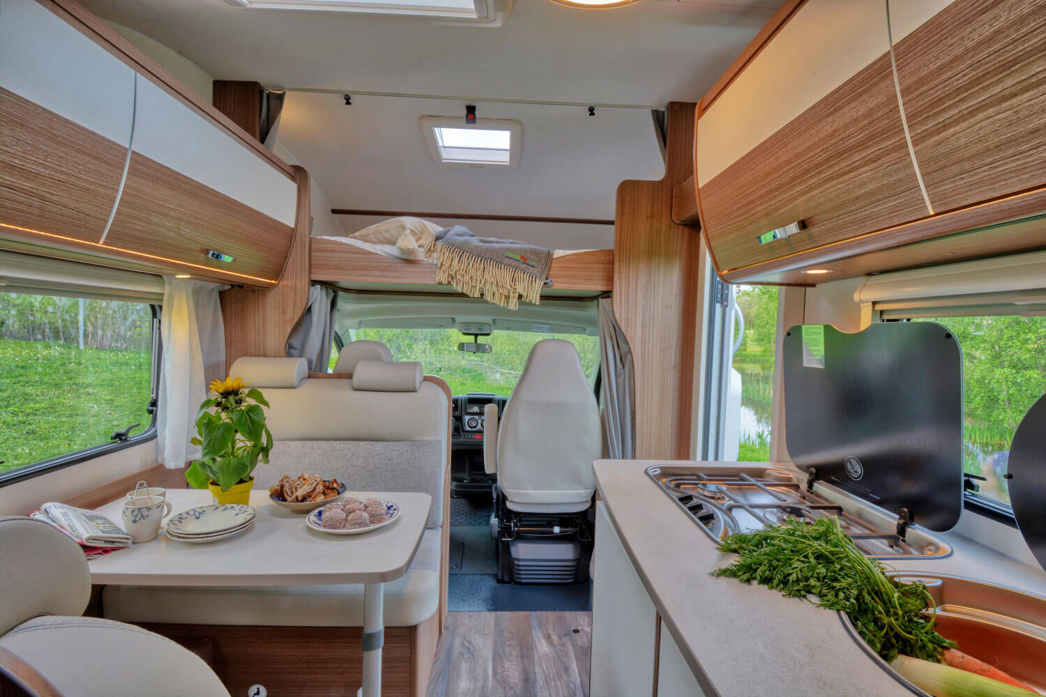 SkandiTrip family motorhome comfortable doublebeds in alcove