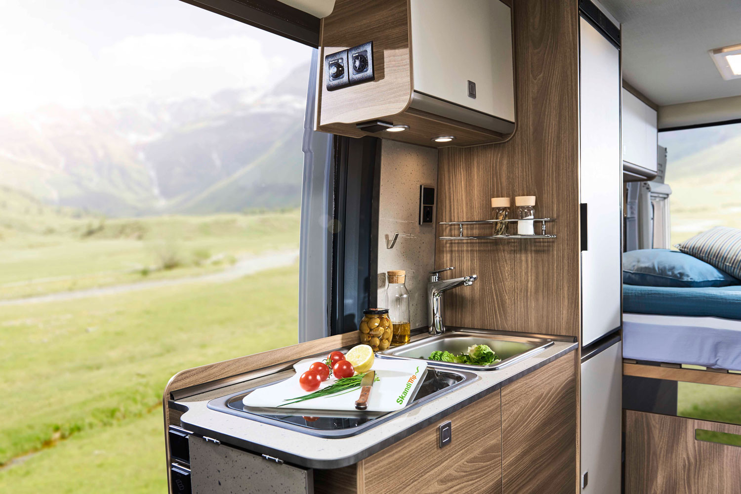 kitchen in the SkandiTrip campervan
